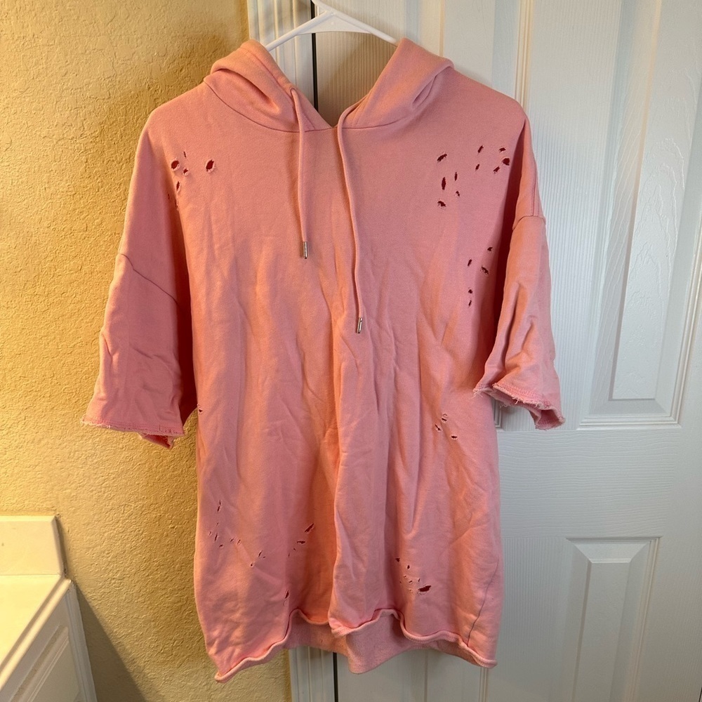 PACSUN distressed sweatshirt half sleeve pink size Large
